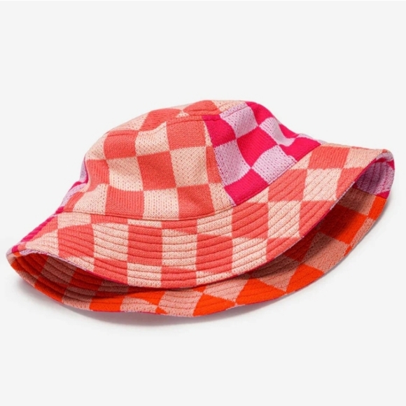 #BP Verloop Checkerboard Patchwork Bucket Hat OS Melon Blush - Picture 4 of 5